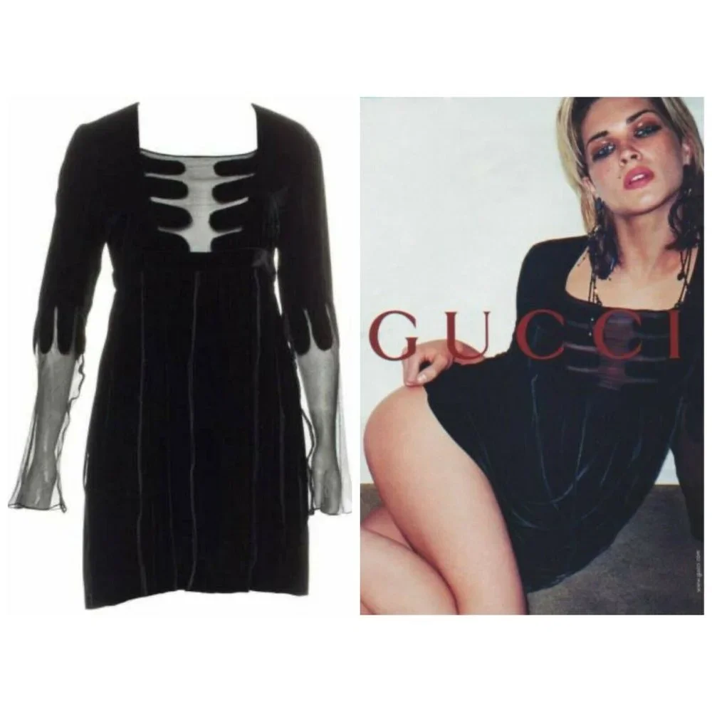 F/W 2001/02 Iconic Tom Ford for Gucci Vintage black velvet baby doll dress - Picture 1 of 8
